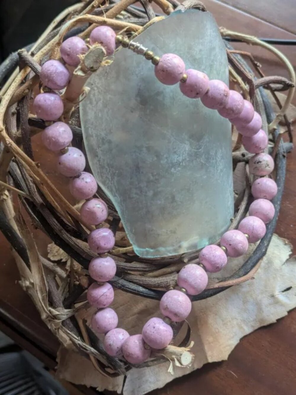 VTG vintage chunky large natural RHODONITE bead necklace